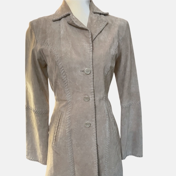 Charlotte Russe Jackets & Blazers - Vintage Charlotte Russe Coat Y2K 70s Suede Long Western Boho Cowgirl Tan Beige